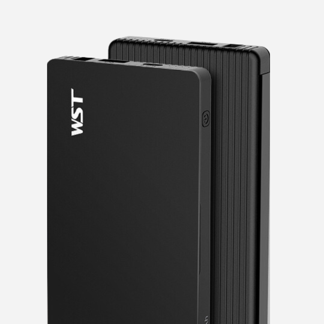 8000mAh power bank docking station with built-in USB and wireless charging for ultimate convenience.