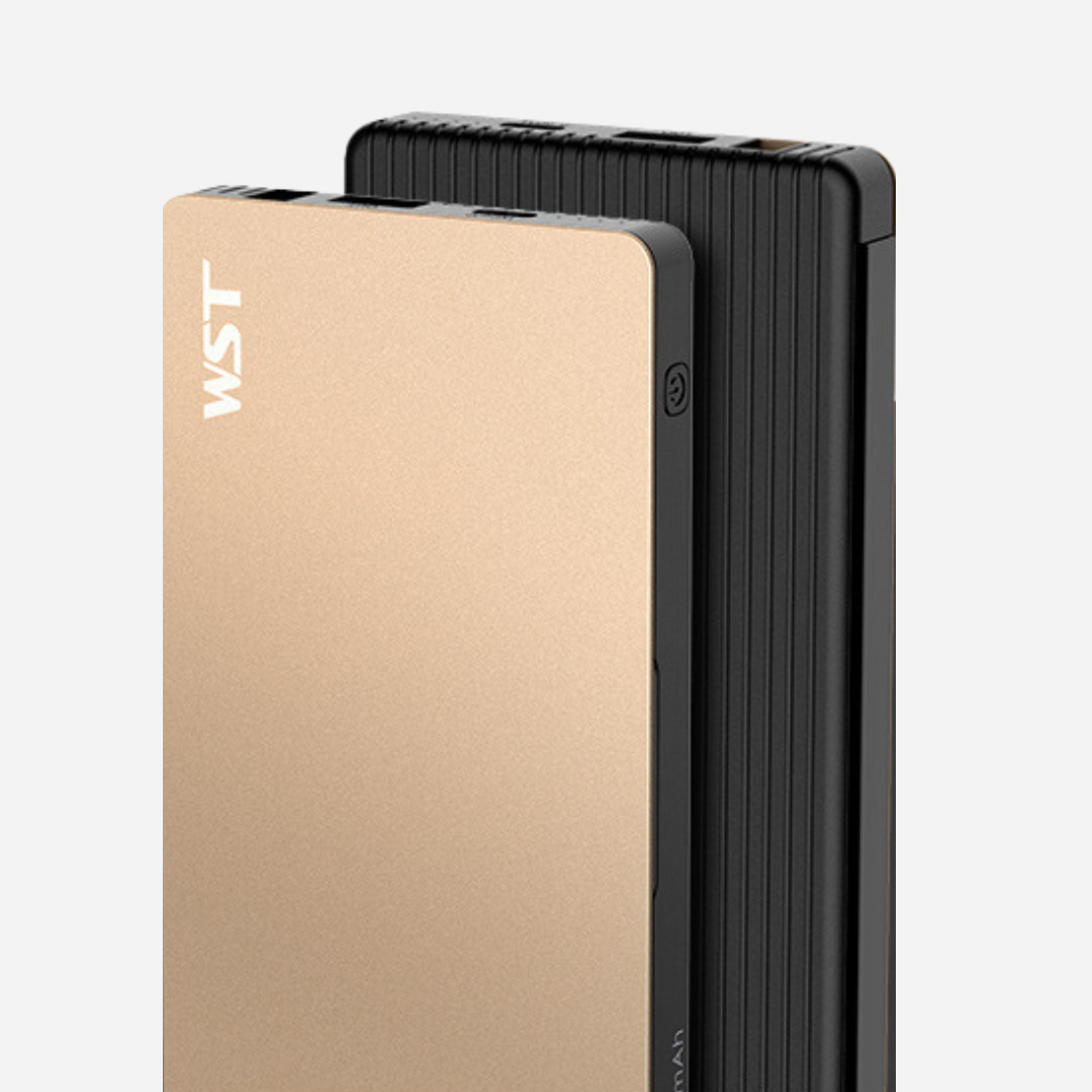 8000mAh power bank docking station with built-in USB and wireless charging for ultimate convenience.