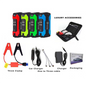 12V Car Emergency Starter Power Bank with QC Fast Charge, all colors, luxury variant, showing all inclusions, on a white background