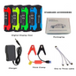 12V Car Emergency Starter Power Bank with QC Fast Charge, all colors, standard variant, showing all inclusions, on a white background