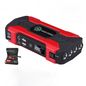 12V Car Emergency Starter Power Bank with QC Fast Charge, red, angled view, with LCD display and container, on a white background