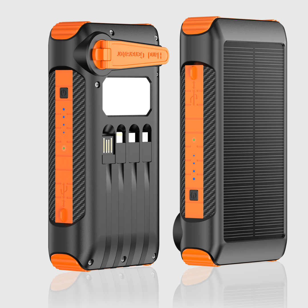 20000mAh portable solar charger power bank, ideal for recharging devices while on the go or off the grid.