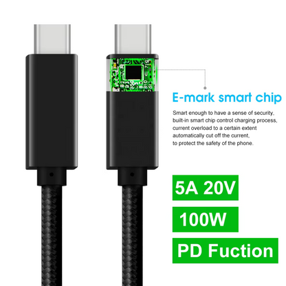 Type-C cable designed for 100W fast charging, perfect for rapid power delivery. 4K@60Hz video and audio support with this Type-C cable. 20Gbps data transfer Type-C cable, ideal for fast syncing and charging.