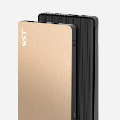 8000mAh power bank docking station with built-in USB and wireless charging for ultimate convenience.