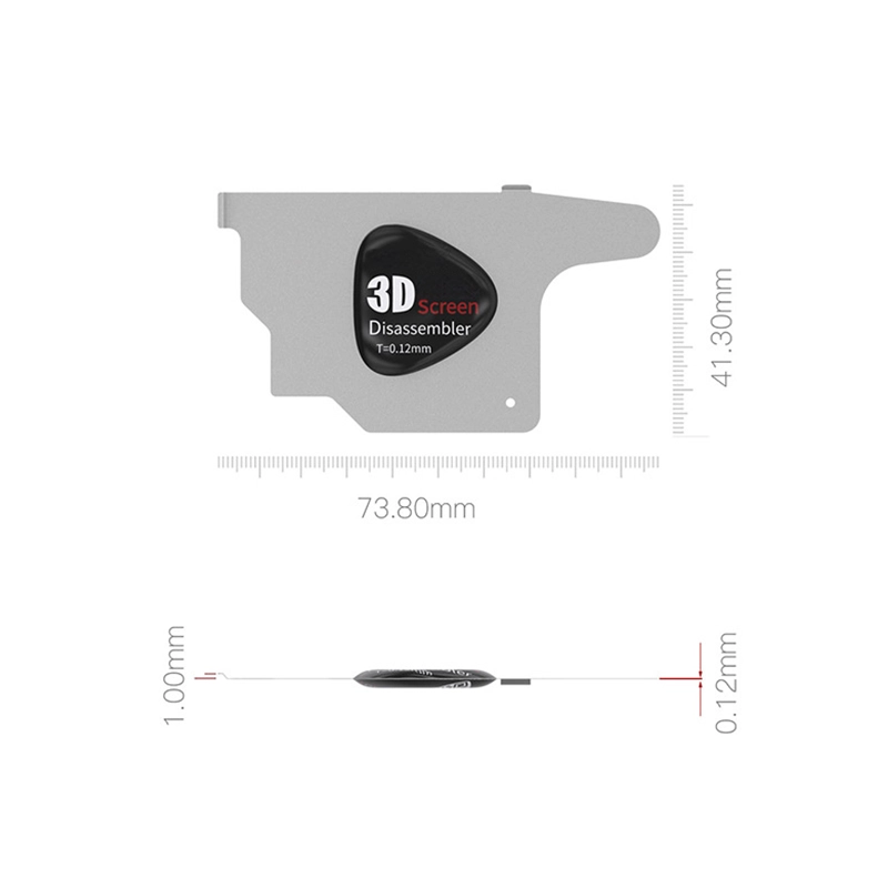 Front view of the 3D Stainless Steel Screen Dismantling Tool for phone repair, displaying precise dimensions for accurate size reference