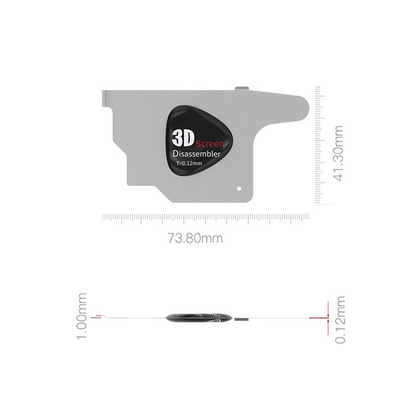 Front view of the 3D Stainless Steel Screen Dismantling Tool for phone repair, displaying precise dimensions for accurate size reference