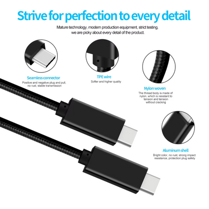Type-C cable designed for 100W fast charging, perfect for rapid power delivery. 4K@60Hz video and audio support with this Type-C cable. 20Gbps data transfer Type-C cable, ideal for fast syncing and charging.