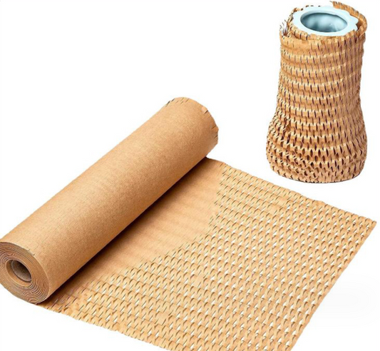 Brown kraft honeycomb wrapping paper roll for eco-friendly packaging.