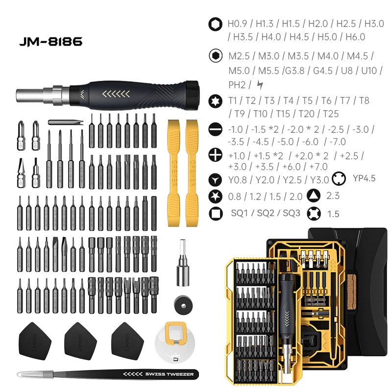 Full screwdriver and bit selection for diverse repair needs