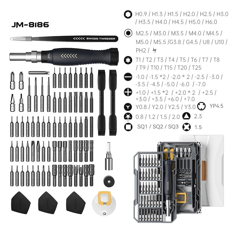 Complete professional repair tool set with customizable screwdriver bits and accessories