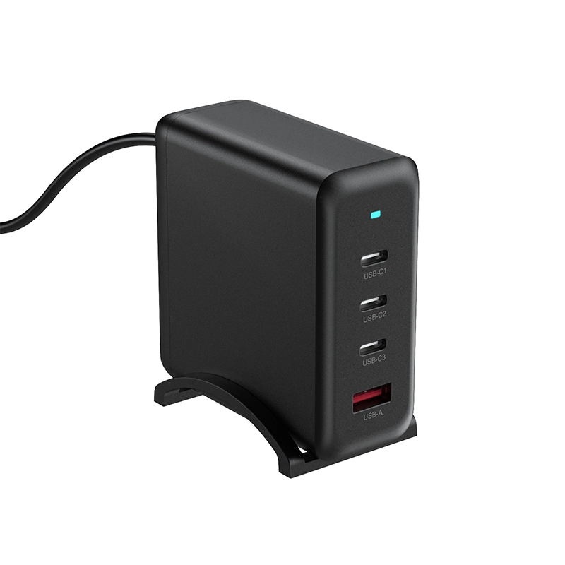 PD100W GaN Multi-Port Charger for Laptops & Phones, black variant, angled view on a white background
