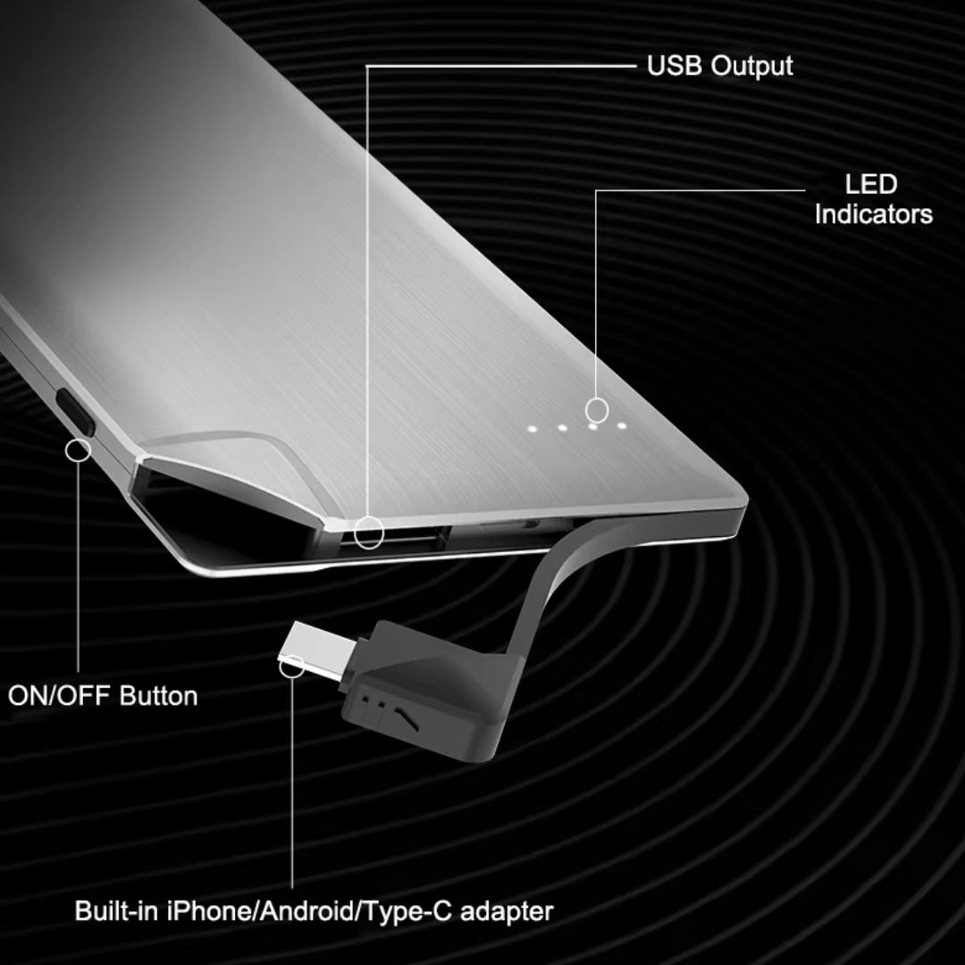 10000mAh Ultra-Slim Power Bank with Built-In Cable Custom Logo