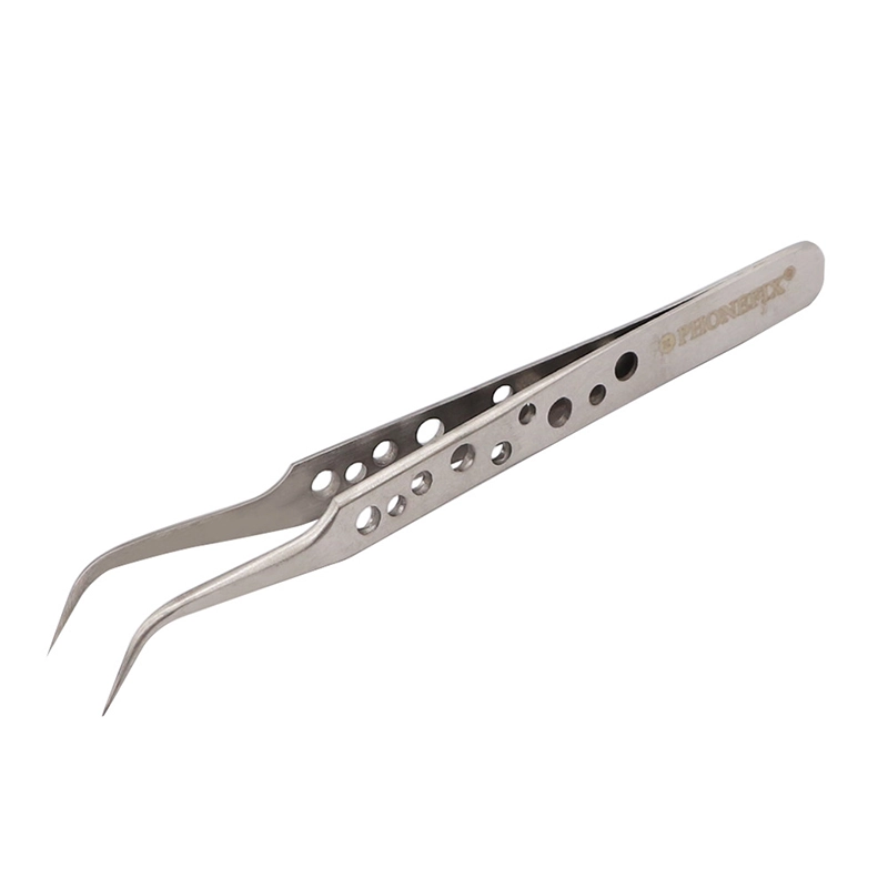 Precision Stainless Steel Bent Tweezer for phone repair, highlighting the curved tip for precise handling