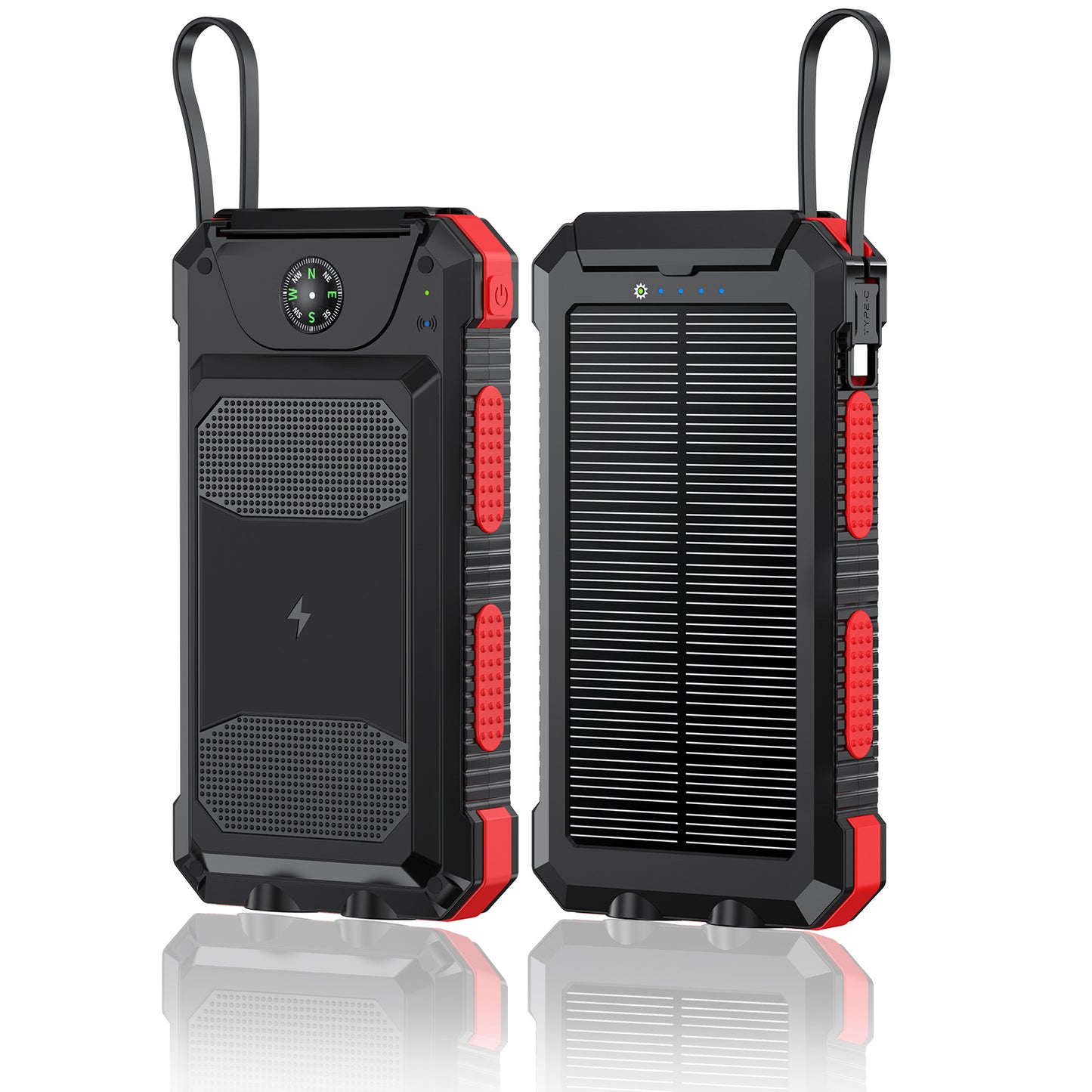 Portable 20000mAh power bank with solar charging capabilities