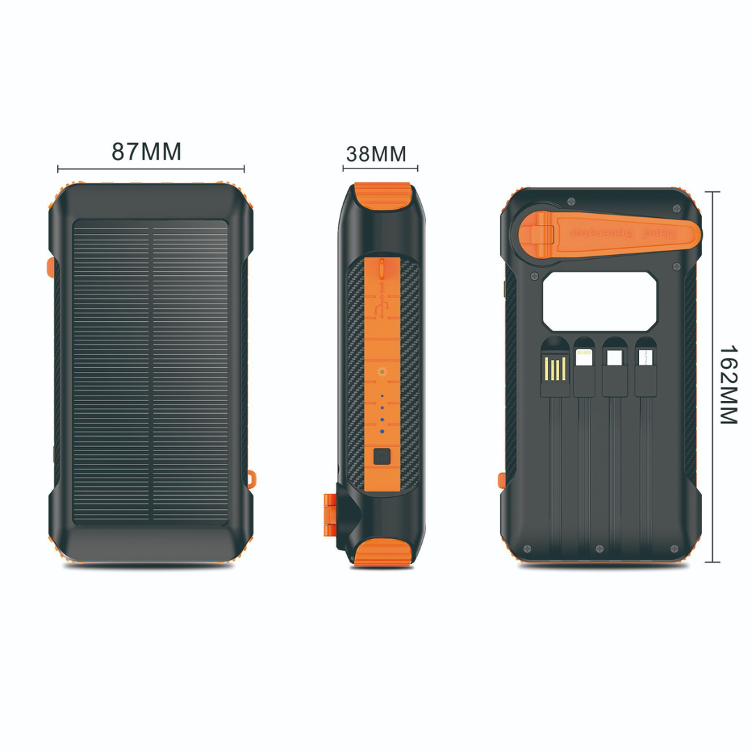 20000mAh portable solar charger power bank, ideal for recharging devices while on the go or off the grid.