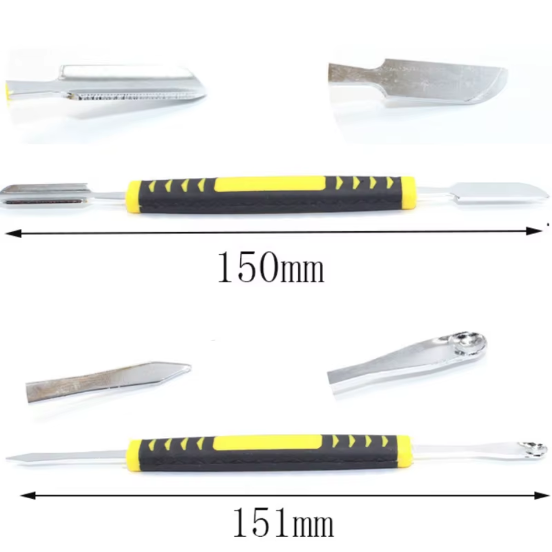 Double-ended metal pry bar for smartphone and tablet repair.
Durable metal pry tool for Apple and Android device disassembly.
Slim double-ended pry bar designed for precise device repair.
Smartphone and tablet repair tool with a lightweight metal design.
Metal pry tool compatible with Apple and Android devices.
Versatile metal disassembly tool for smartphones and tablets.