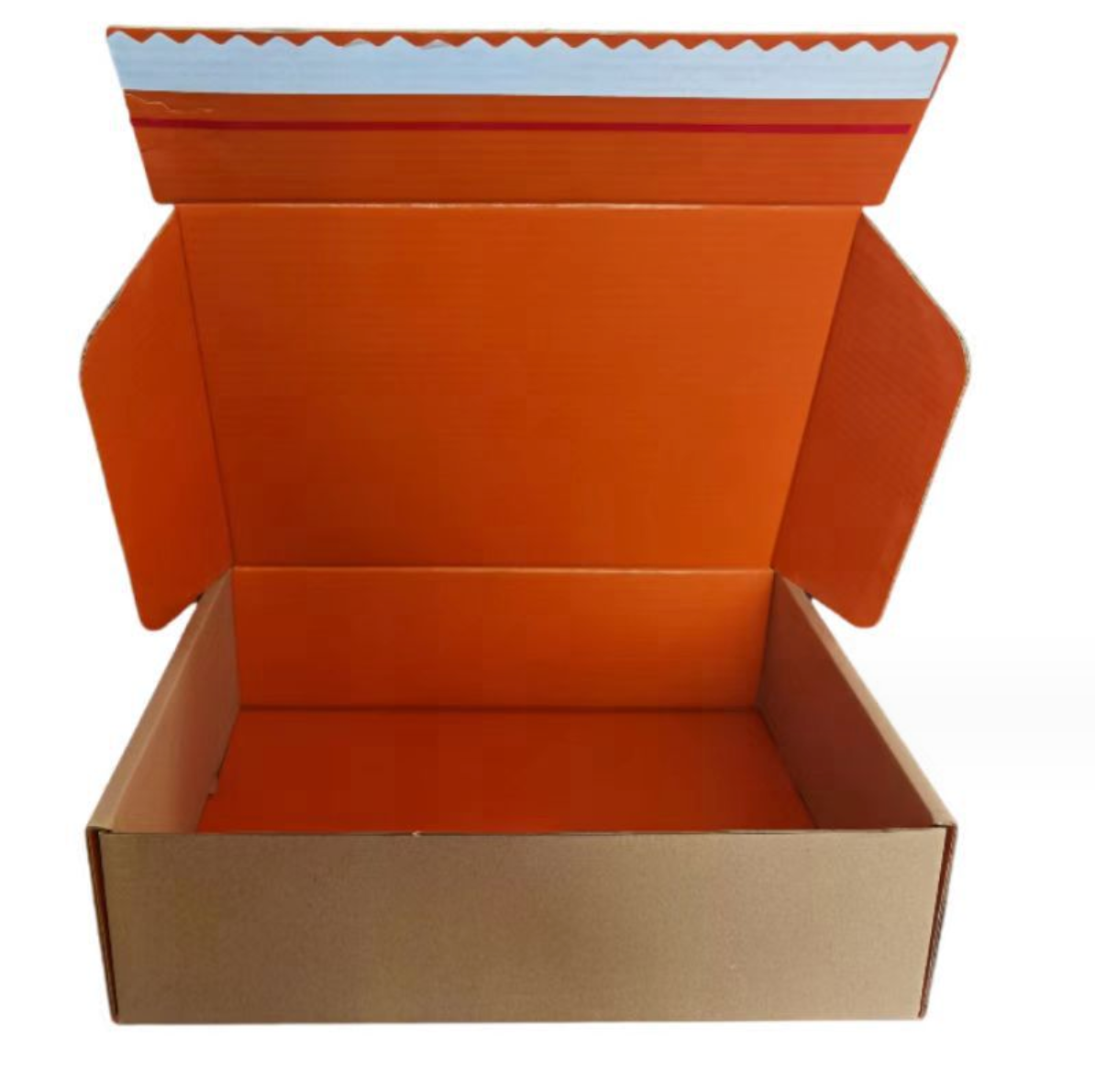 tape-free easy tear self-sealing cardboard courier box customised logo size, this product is sent by SEA, MOQ 500