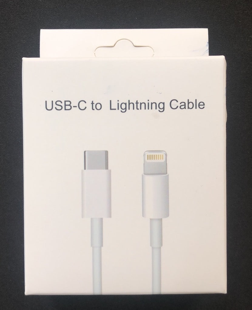 1M USB-C to Lightning cables individually packaged in white boxes – perfect for repair shops and retailers.